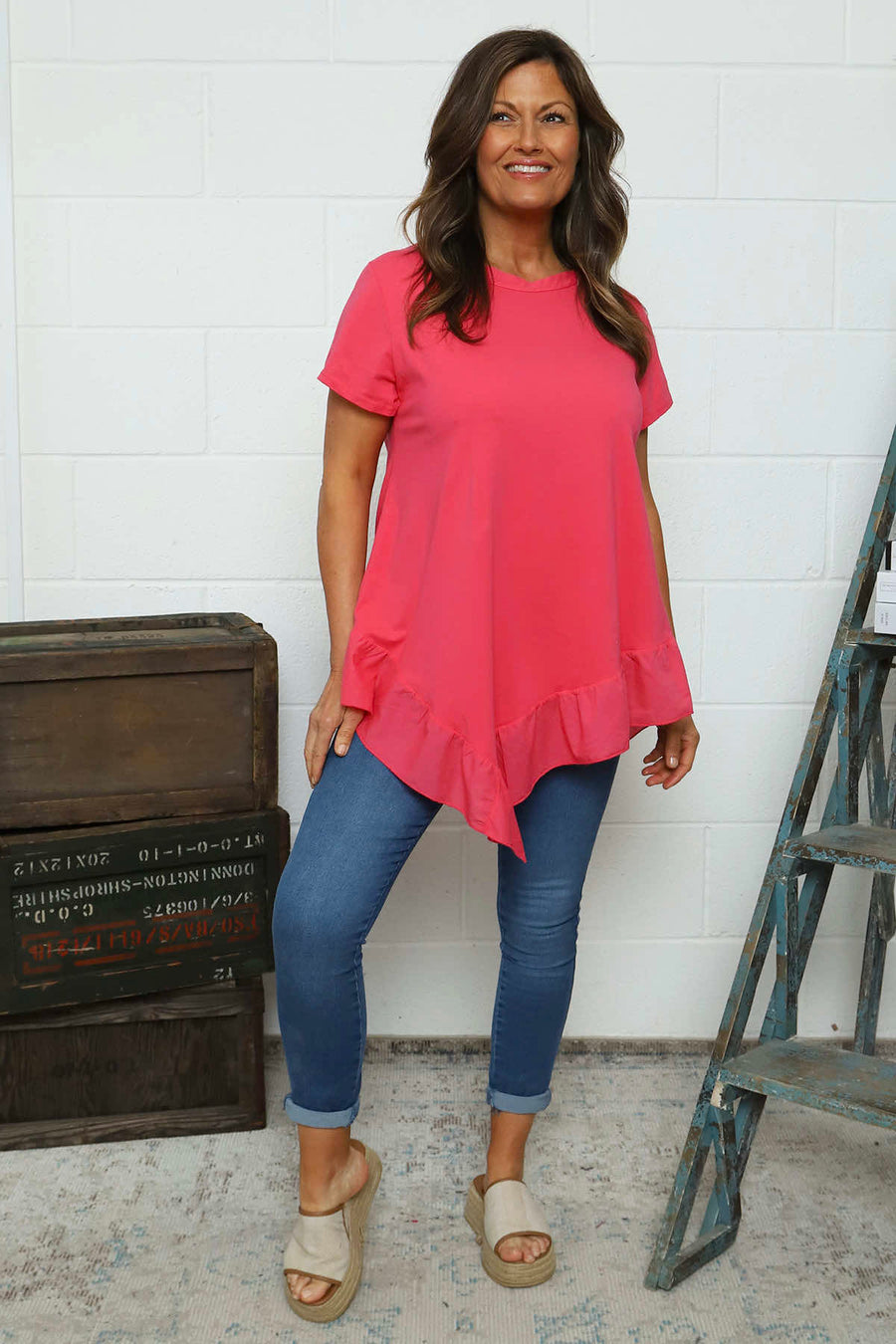 Langdon Frill Cotton Top Fuchsia