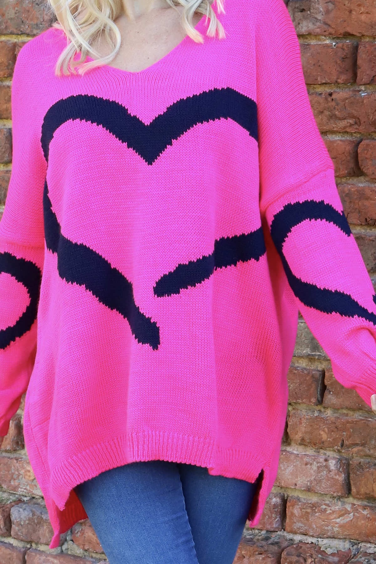 Roxanna Heart Knitted Jumper Fuchsia