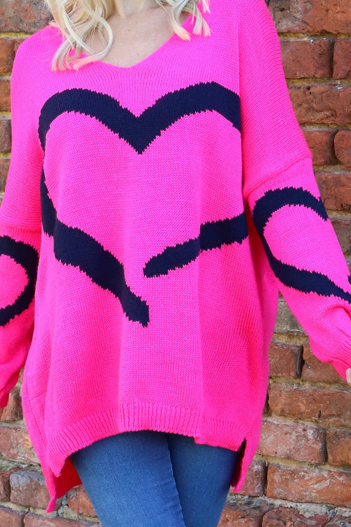 Roxanna Heart Knitted Jumper Fuchsia - Image 3