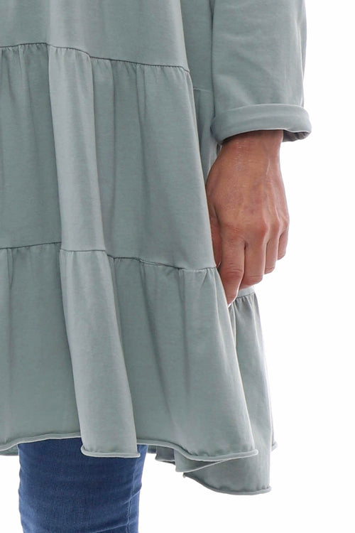 Darcey Tiered Cotton Dress Sage Green - Image 3
