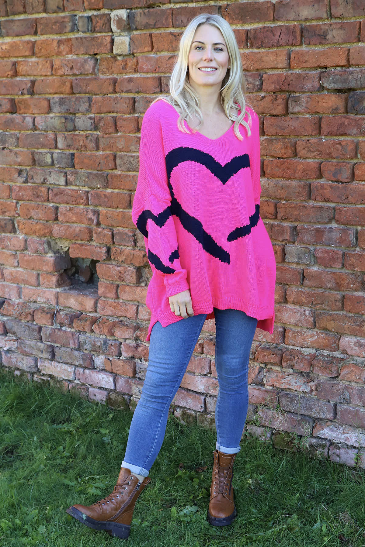 Roxanna Heart Knitted Jumper Fuchsia