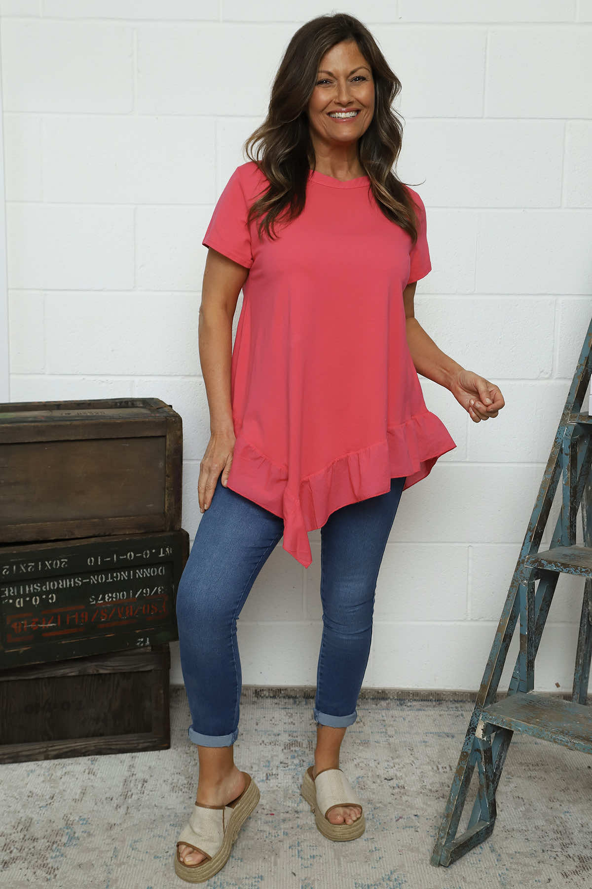 Langdon Frill Cotton Top Fuchsia