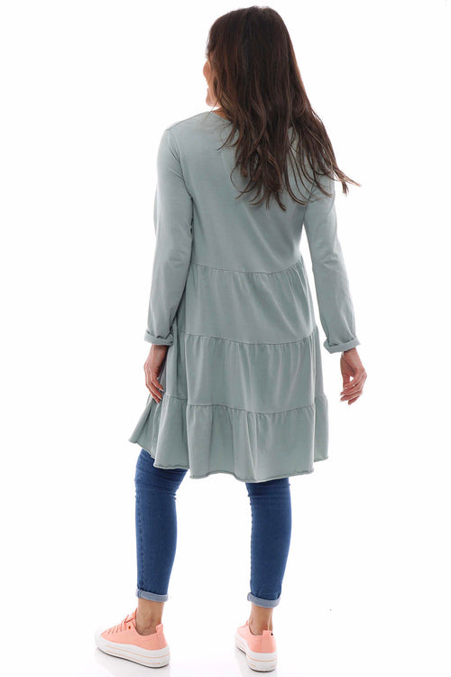 Darcey Tiered Cotton Dress Sage Green - Image 6