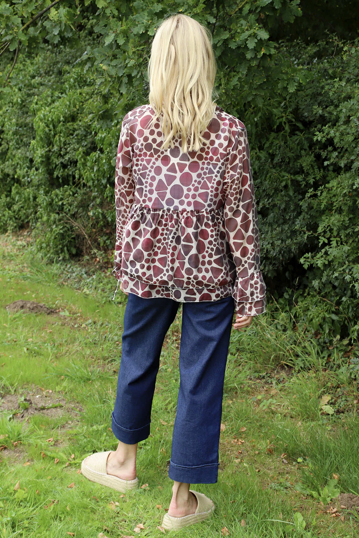 Edith Print Tie Front Top Burgundy