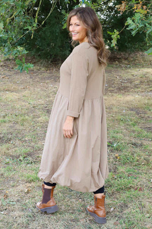 Sandown Long Sleeve Puffball Cotton Dress Camel - Image 4