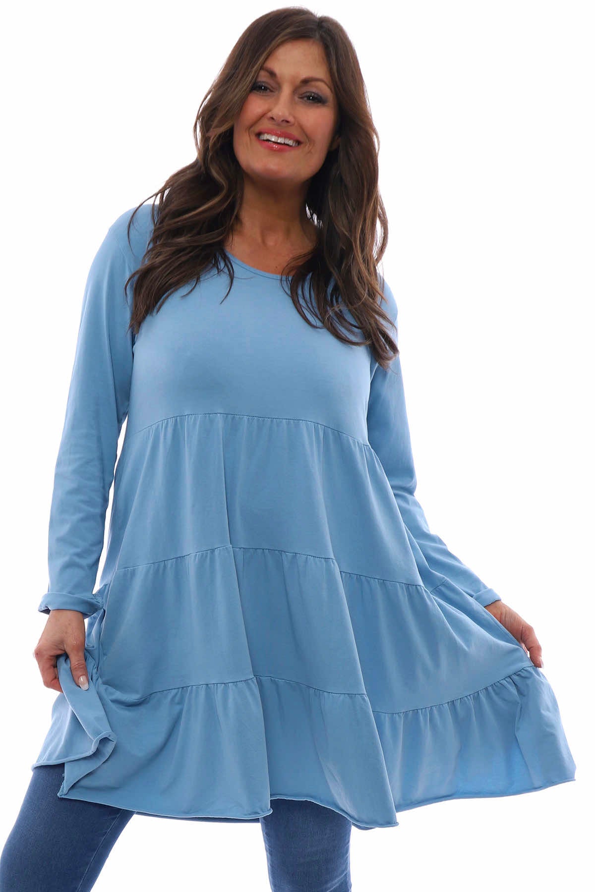 Darcey Tiered Cotton Dress Blue