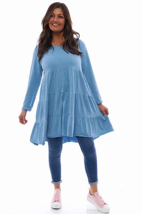 Darcey Tiered Cotton Dress Blue - Image 2