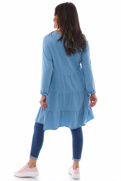Darcey Tiered Cotton Dress Blue - Image 6