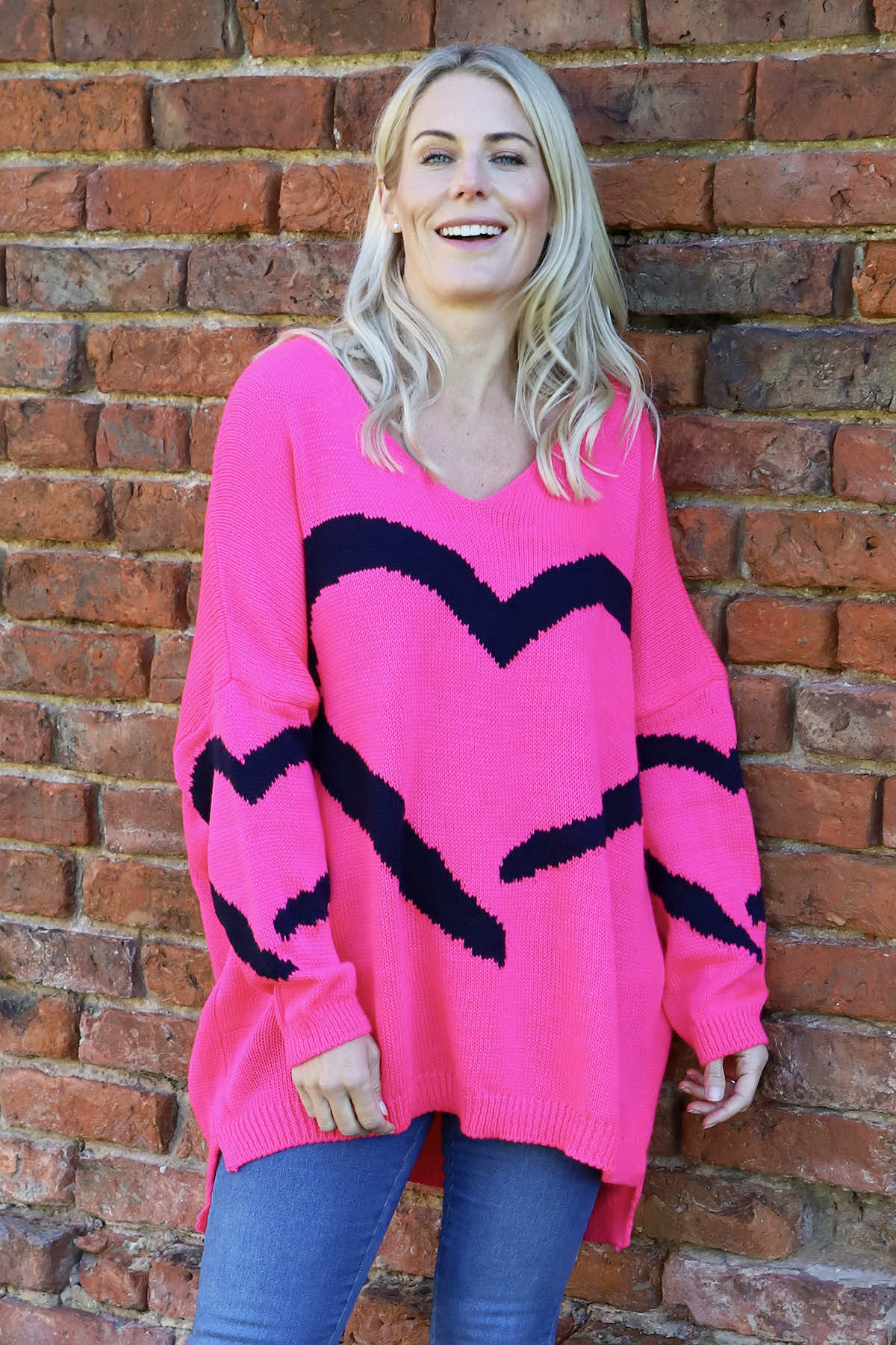 Roxanna Heart Knitted Jumper Fuchsia