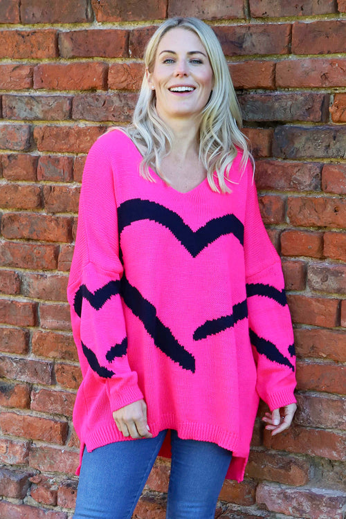 Roxanna Heart Knitted Jumper Fuchsia - Image 2