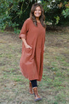 Penelope Pocket Needlecord Dress Burnt Orange