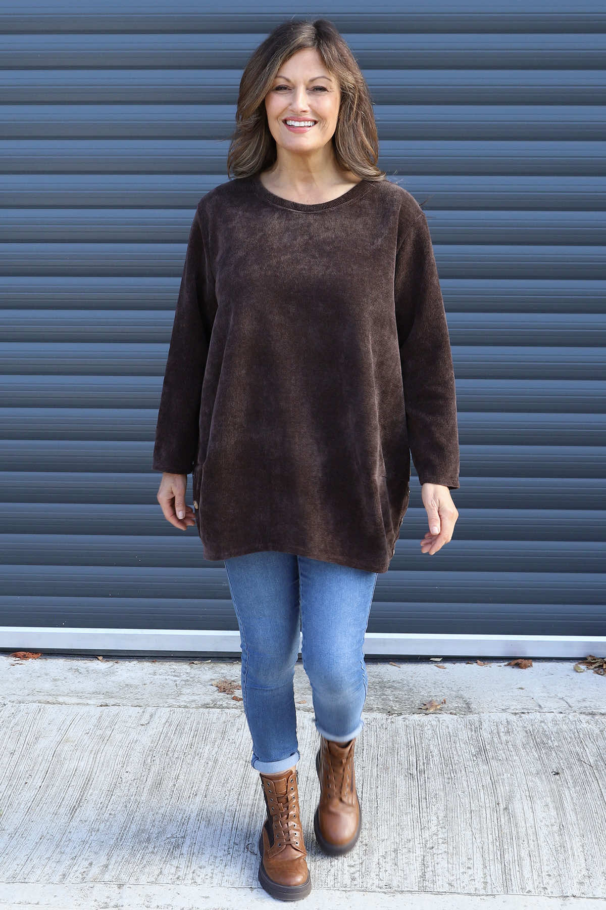 Kiera Button Detail Cord Top Cocoa