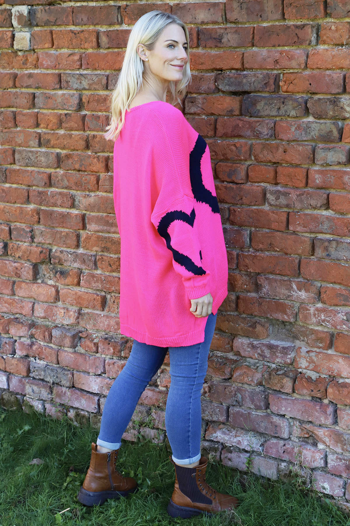 Roxanna Heart Knitted Jumper Fuchsia
