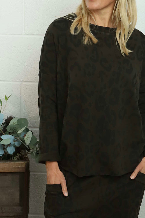 Novalie Leopard Cotton Top Khaki - Image 3