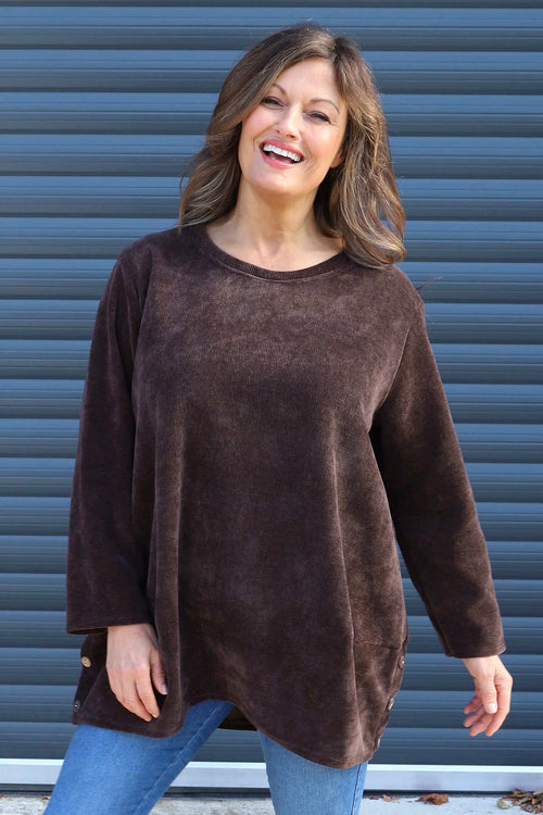 Kiera Button Detail Cord Top Cocoa