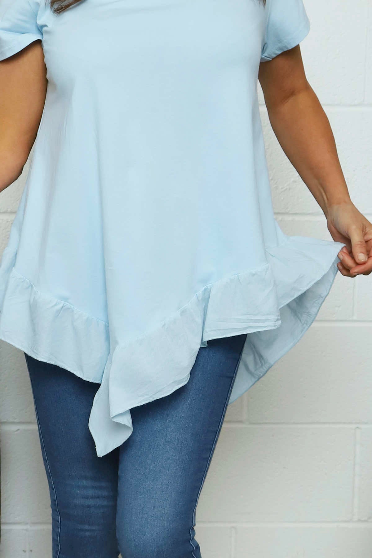 Langdon Frill Cotton Top Light Blue