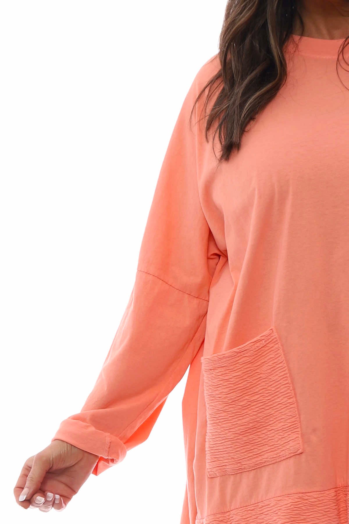 Aria Crinkle Pocket Cotton Top Coral