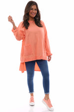 Aria Crinkle Pocket Cotton Top Coral Coral - Aria Crinkle Pocket Cotton Top Coral