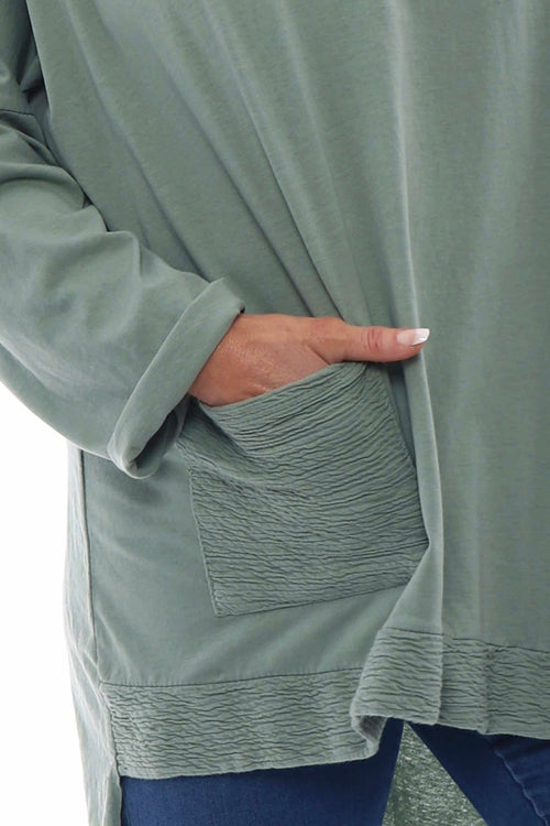 Aria Crinkle Pocket Cotton Top Khaki - Image 2
