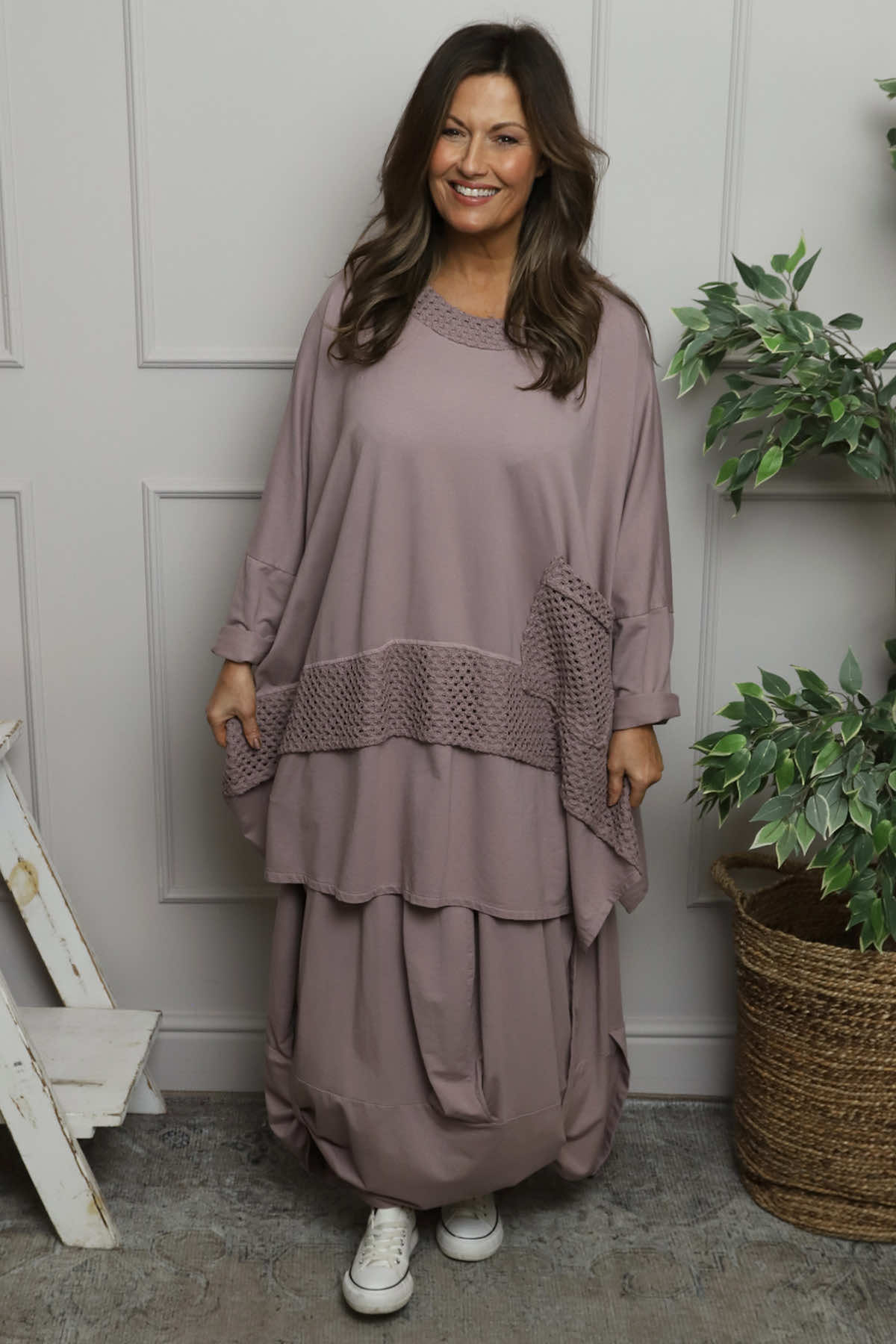 Mozelle Crochet Detail Cotton Top Mauve