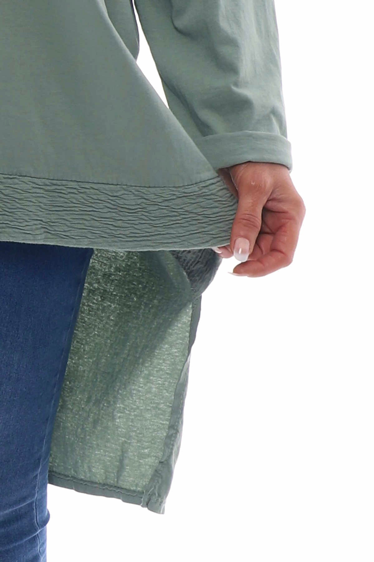 Aria Crinkle Pocket Cotton Top Khaki