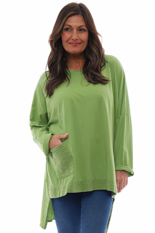 Aria Crinkle Pocket Cotton Top Lime - Image 1