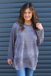 Kiera Button Detail Cord Top Mid Grey