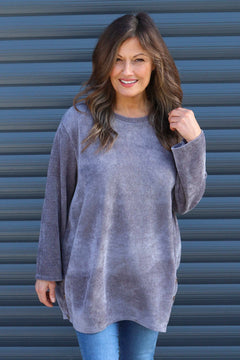 Kiera Button Detail Cord Top Mid Grey