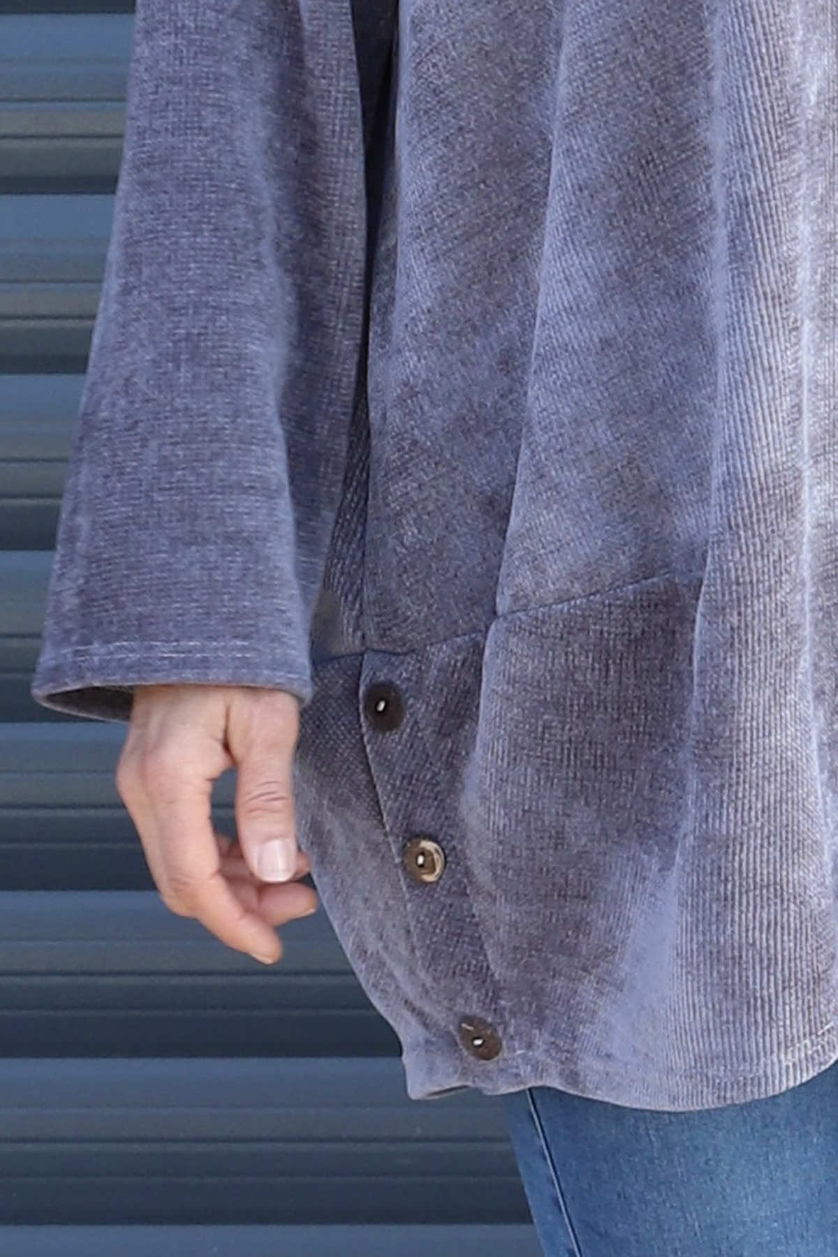 Kiera Button Detail Cord Top Mid Grey