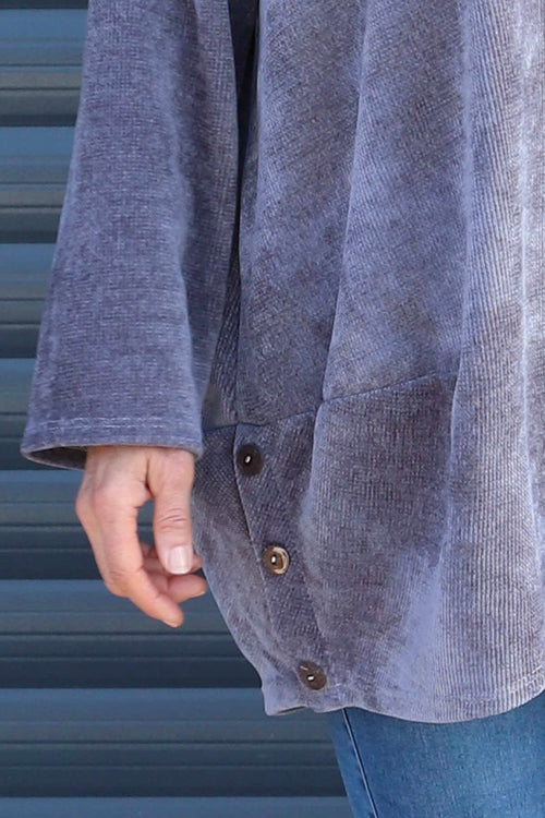 Kiera Button Detail Cord Top Mid Grey - Image 3