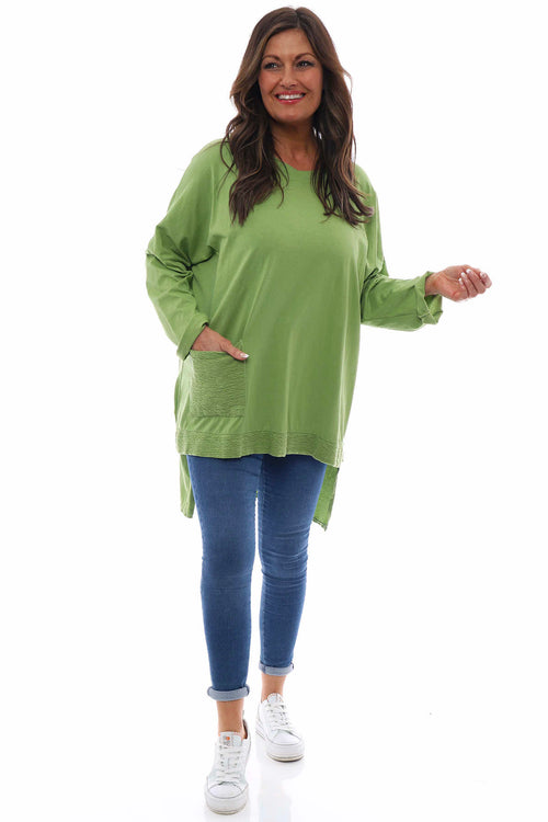 Aria Crinkle Pocket Cotton Top Lime - Image 4