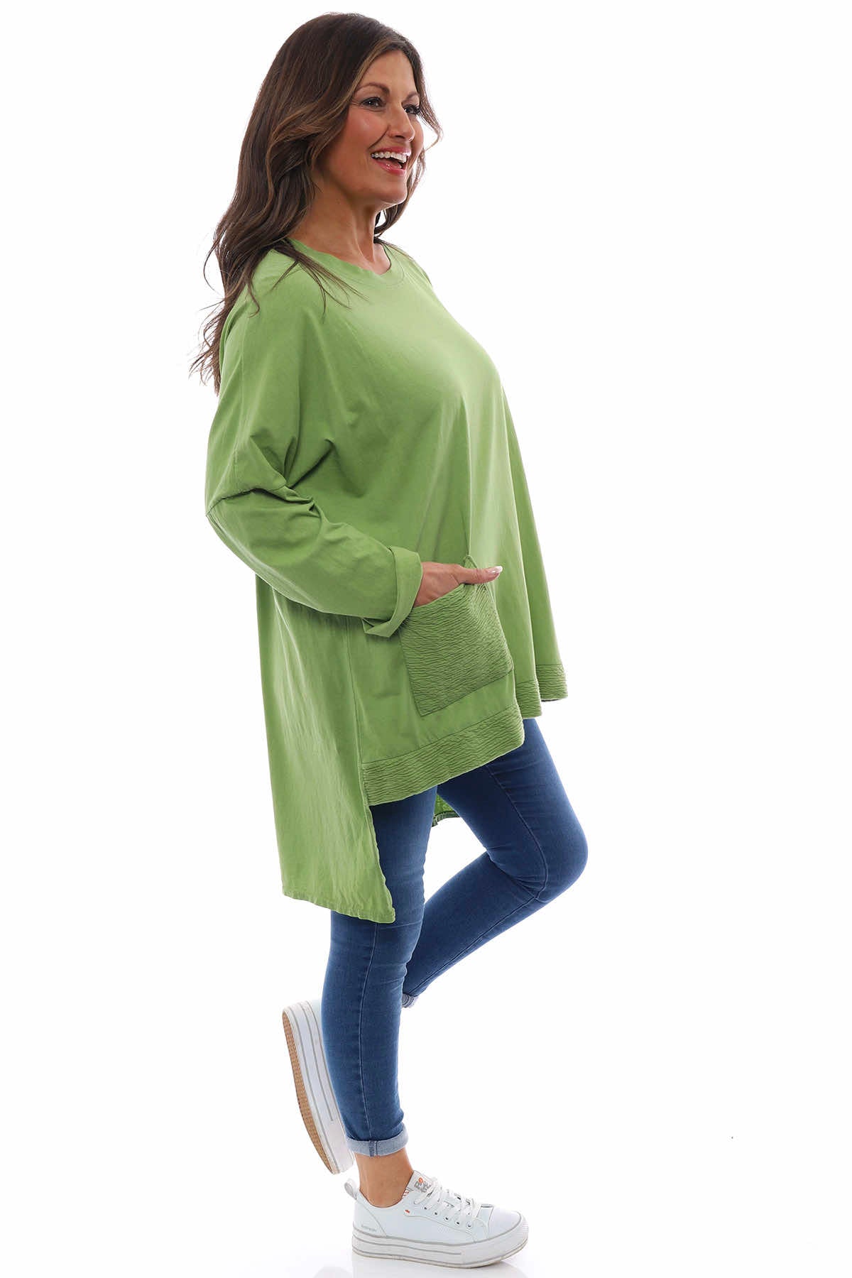 Aria Crinkle Pocket Cotton Top Lime