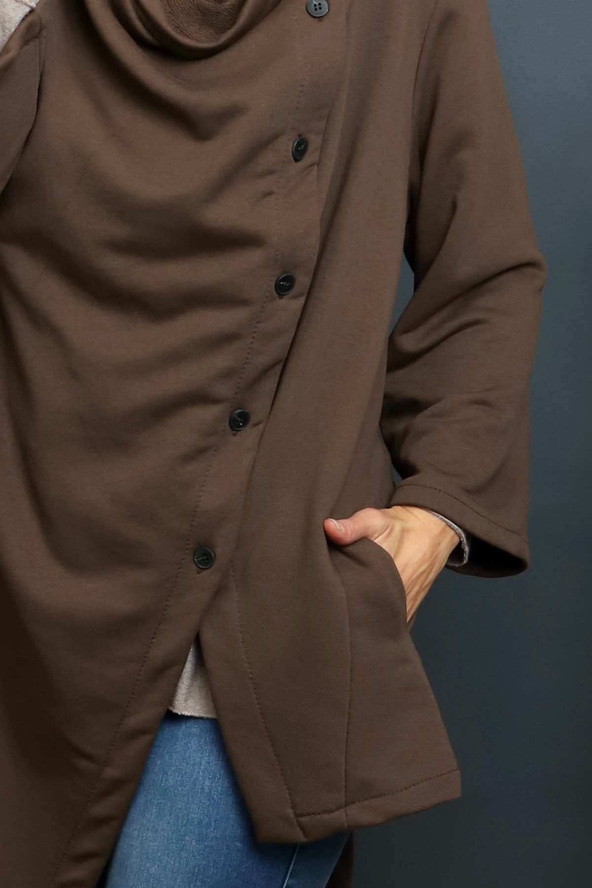 Damaris Asymmetric Button Cotton Top Cocoa