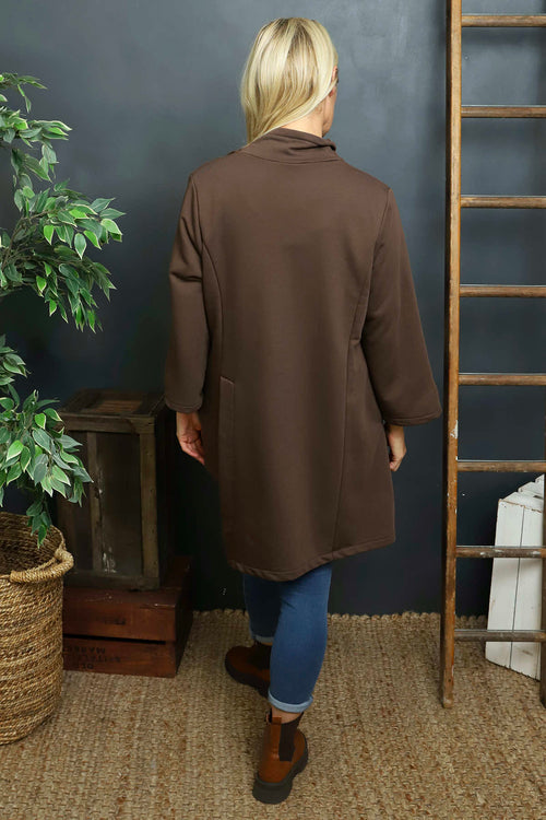 Damaris Asymmetric Button Cotton Top Cocoa - Image 4