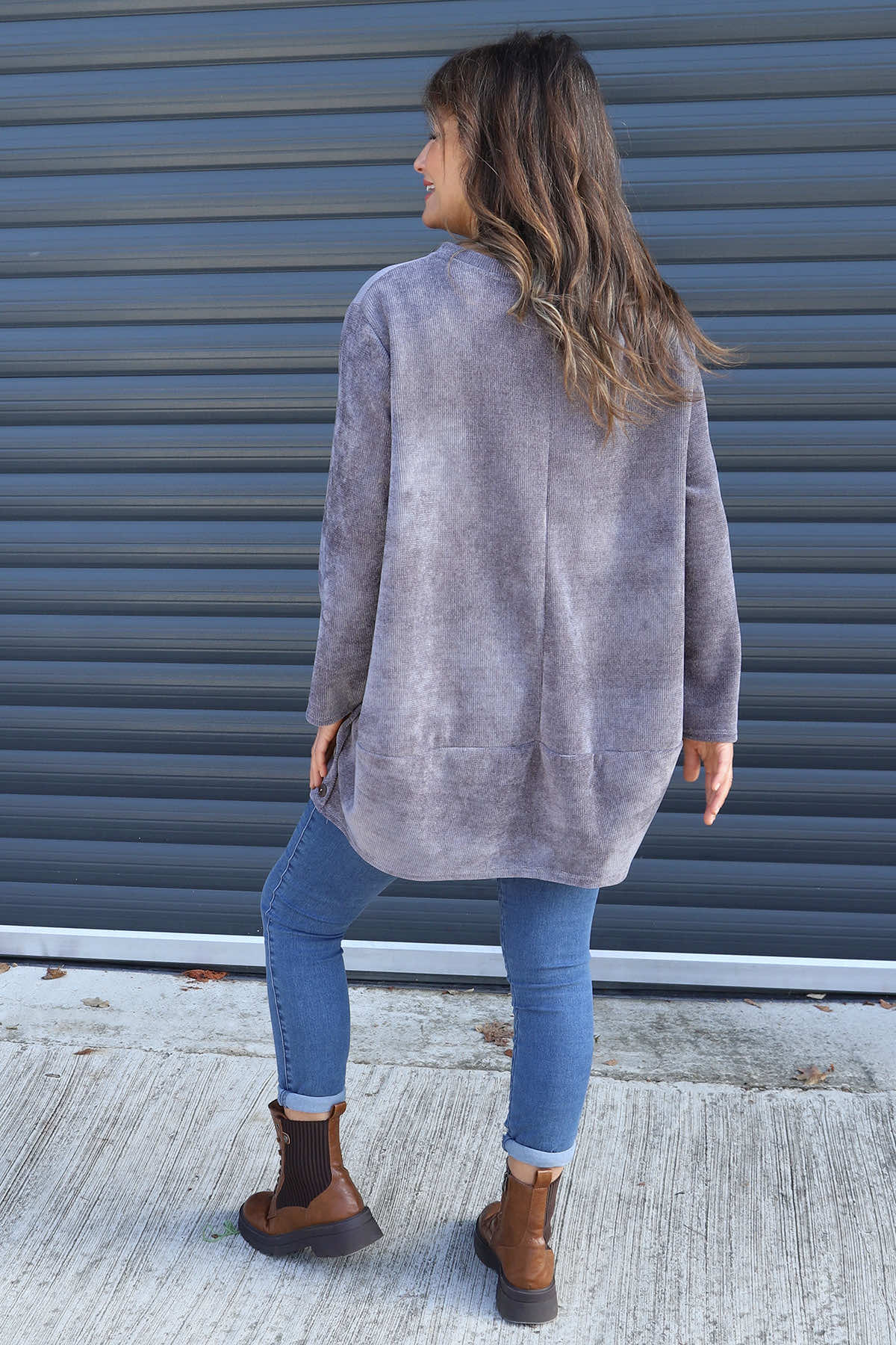 Kiera Button Detail Cord Top Mid Grey