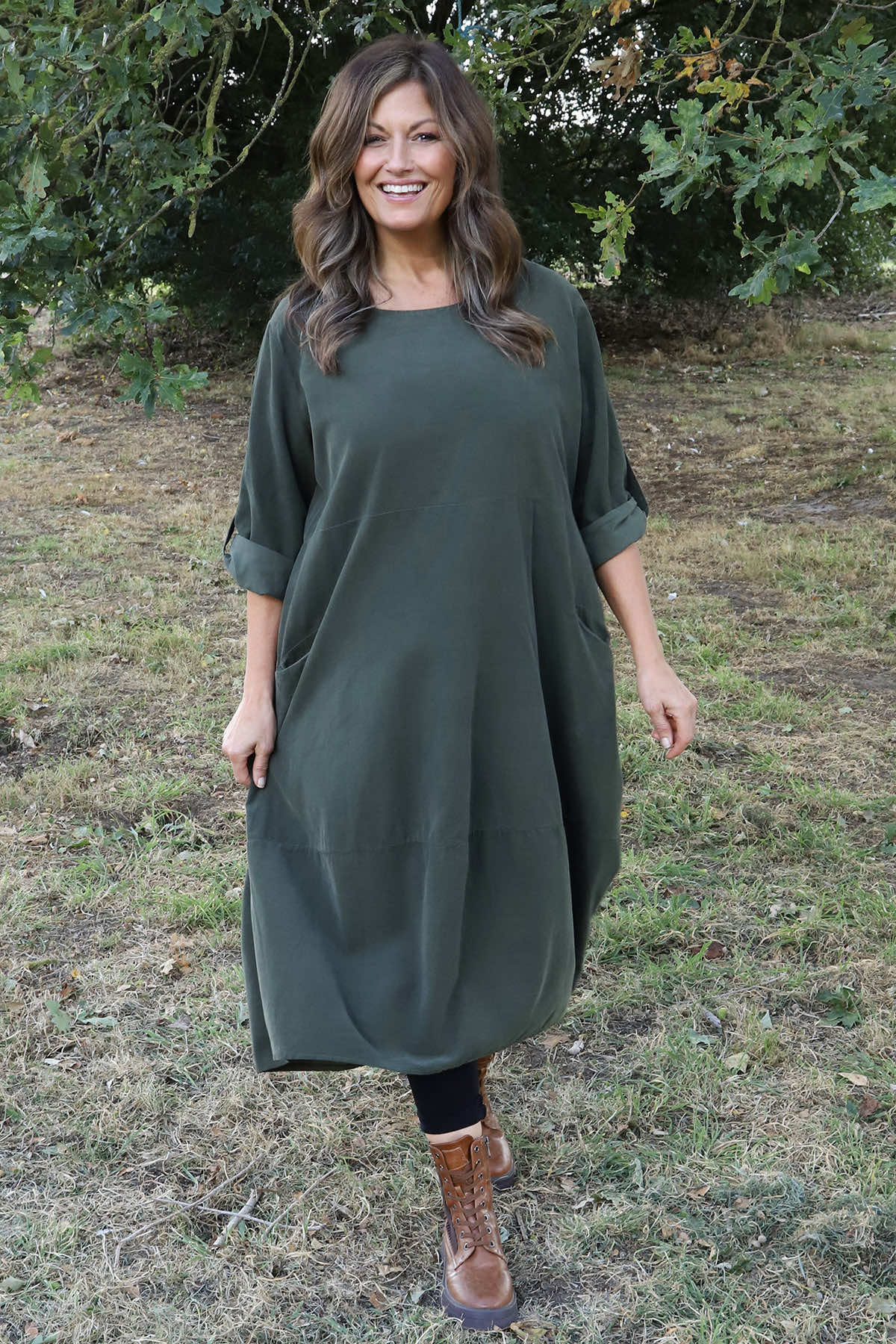 Penelope Pocket Needlecord Dress Khaki