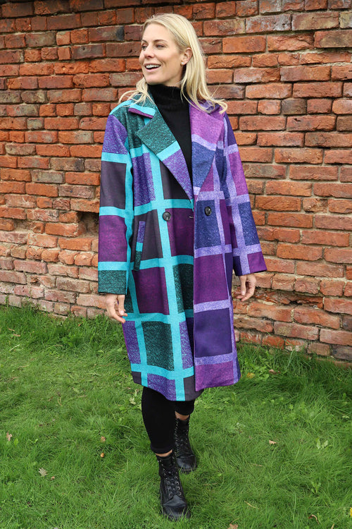 Carys Double Check Coat Purple - Image 2