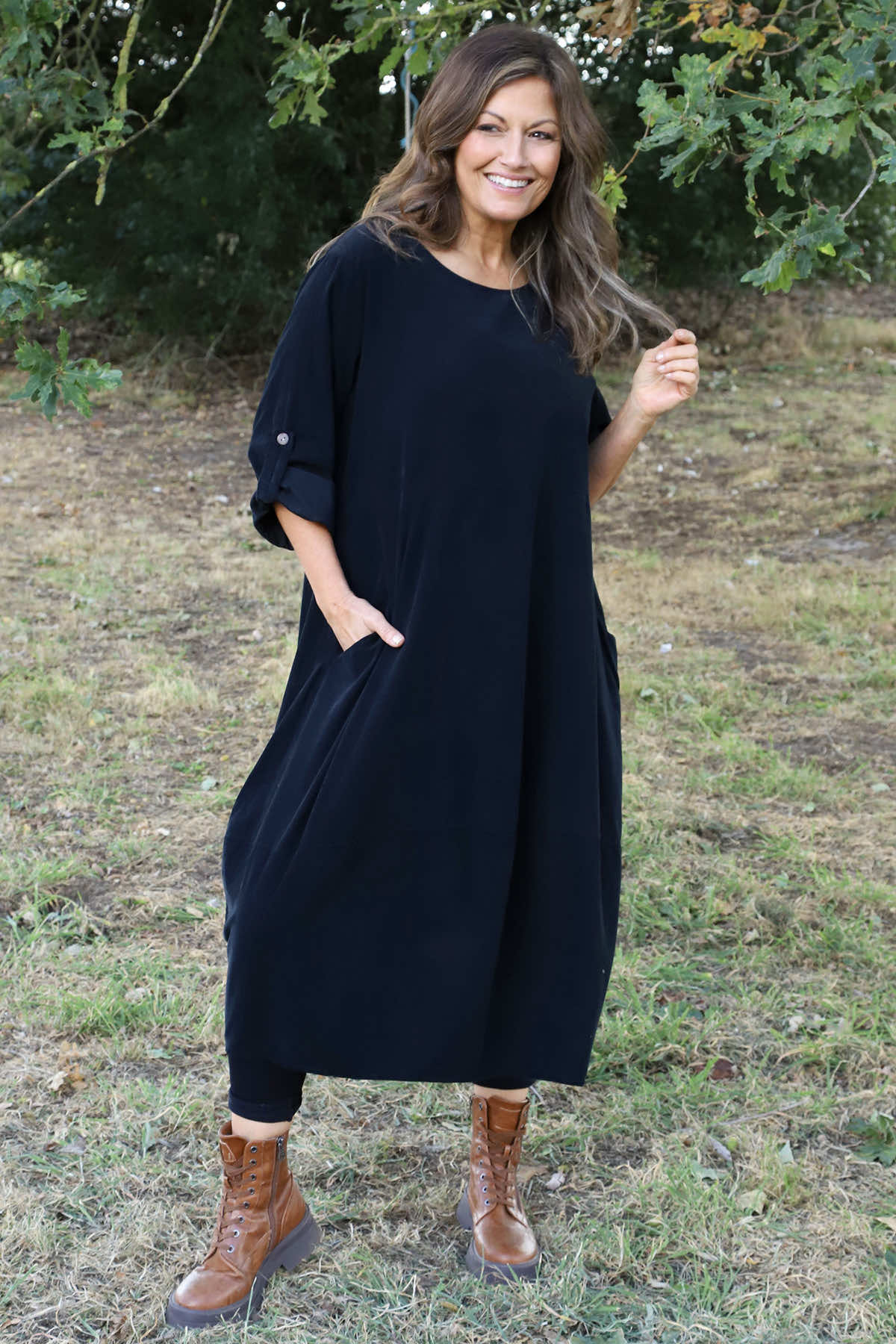 Penelope Pocket Needlecord Dress Black