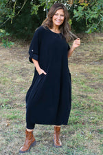 Penelope Pocket Needlecord Dress Black Black - Penelope Pocket Needlecord Dress Black