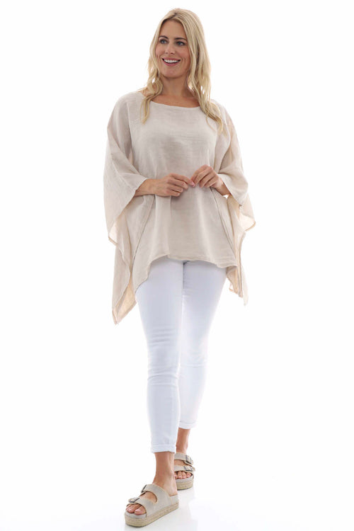 Melina Batwing Linen Top Stone - Image 1