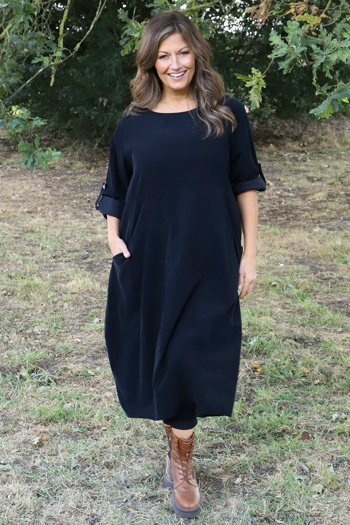 Penelope Pocket Needlecord Dress Black