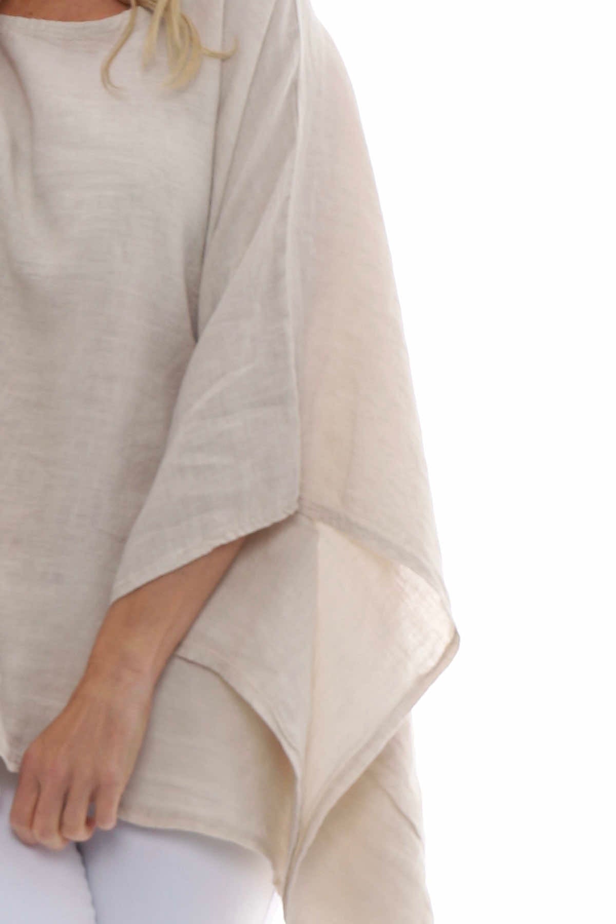 Melina Batwing Linen Top Stone