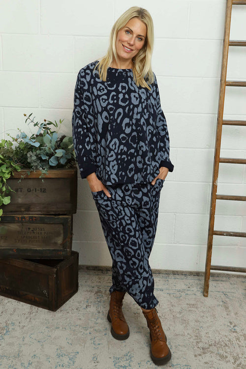 Novalie Leopard Cotton Top Navy - Image 2