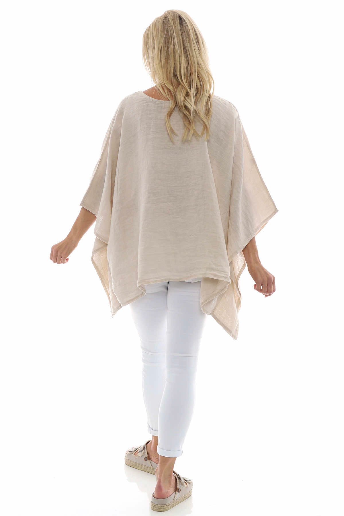 Melina Batwing Linen Top Stone