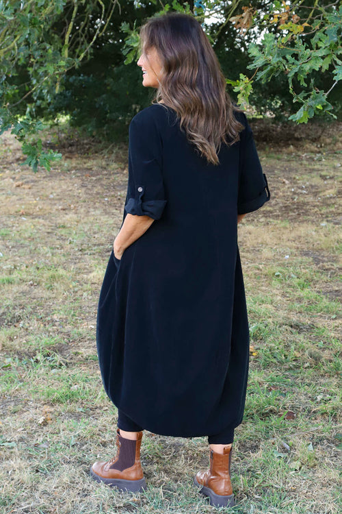 Penelope Pocket Needlecord Dress Black - Image 4