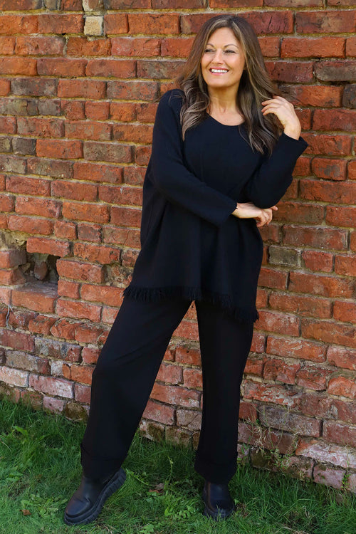 Sally Fringe Hem Jumper Black