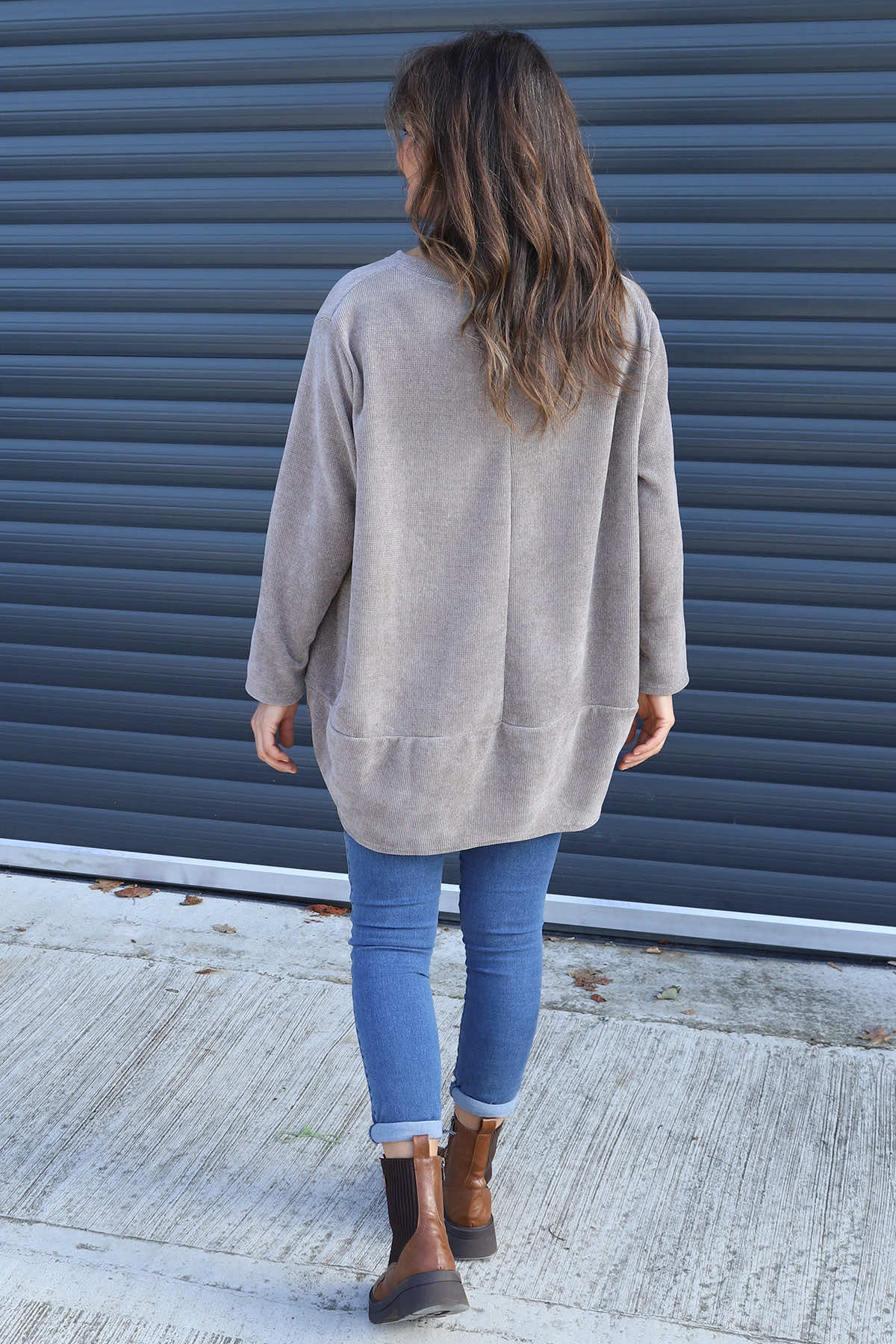 Kiera Button Detail Cord Top Mocha