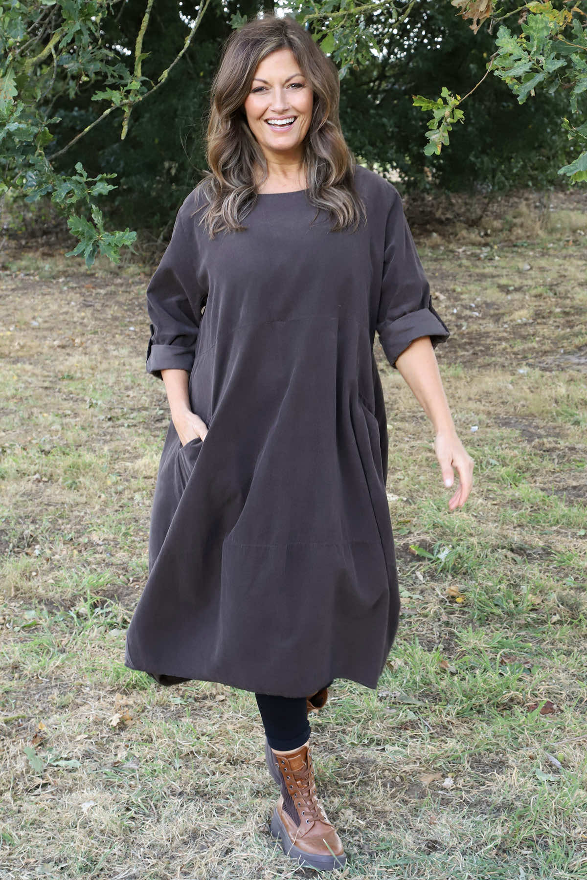 Penelope Pocket Needlecord Dress Cocoa