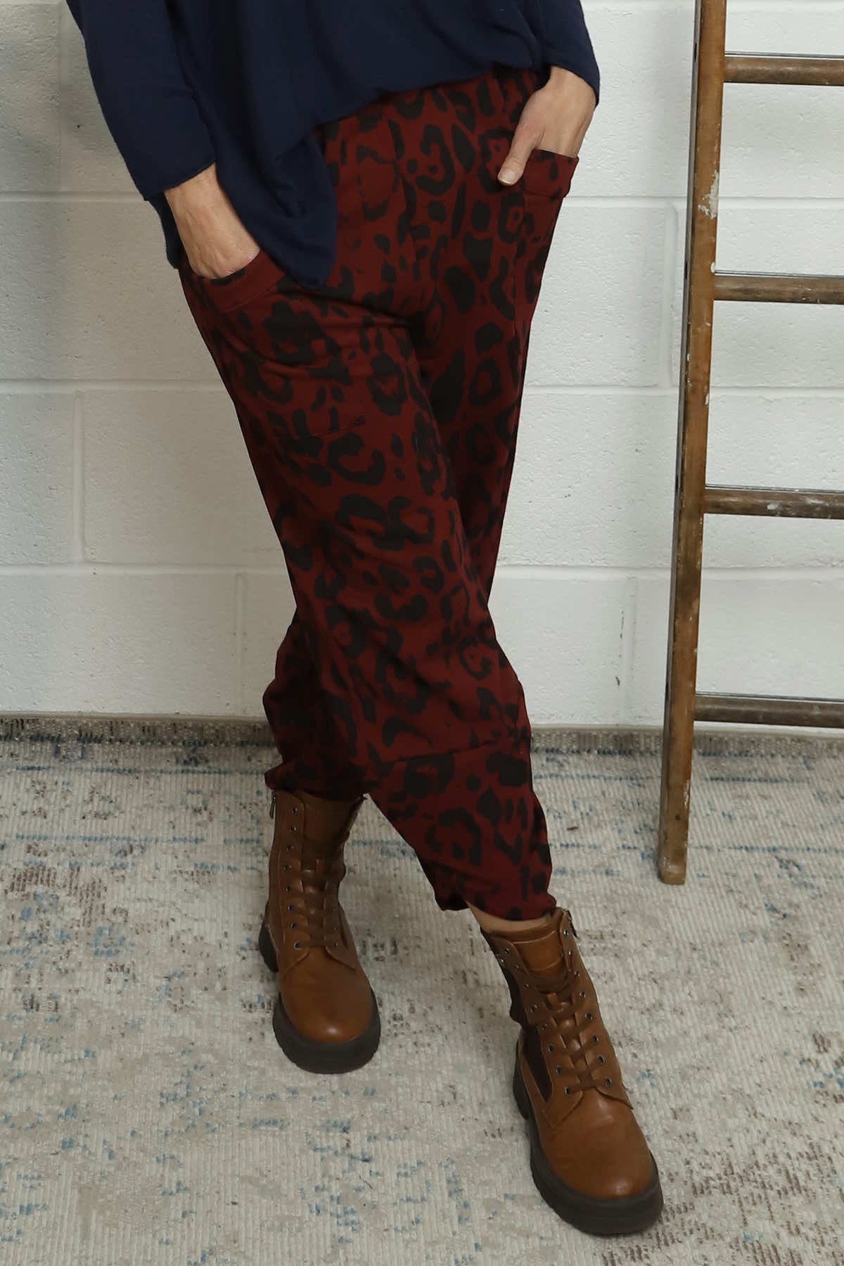 Nerissa Leopard Cotton Trousers Wine
