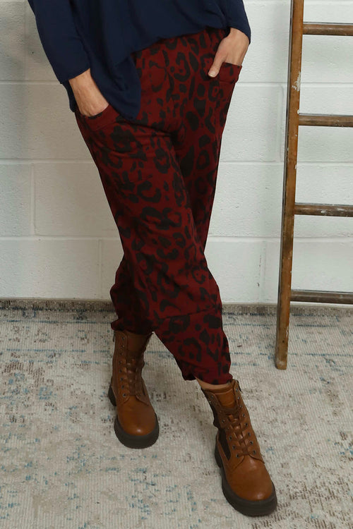 Nerissa Leopard Cotton Trousers Wine - Image 5